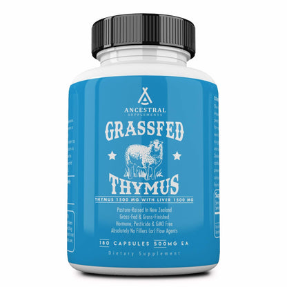 Ancestral Supplements Grass-Fed Ovine Thymus Glandular Extract + Beef Liver, 3000mg, 180 Capsules