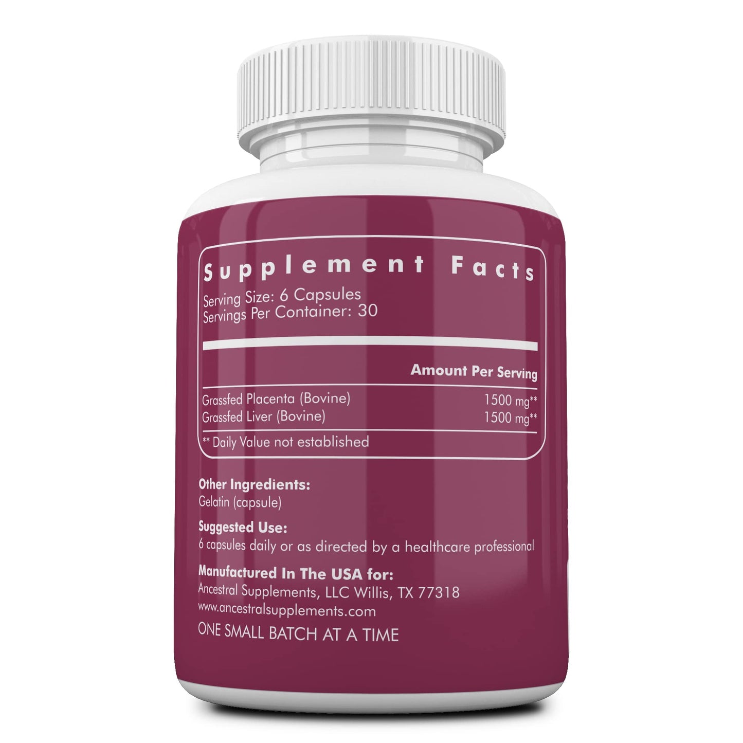 Ancestral Supplements Grass-Fed Placenta & Liver 180 Capsules – Postpartum Support, Menopause Relief