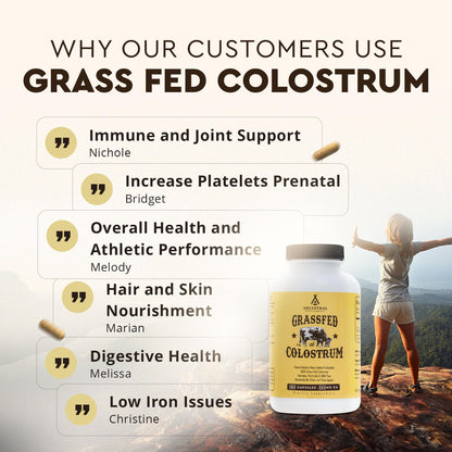 Ancestral Supplements Grass Fed Beef Colostrum Supplement – 3000 mg, 180 Capsules | Immune & Gut Health Support