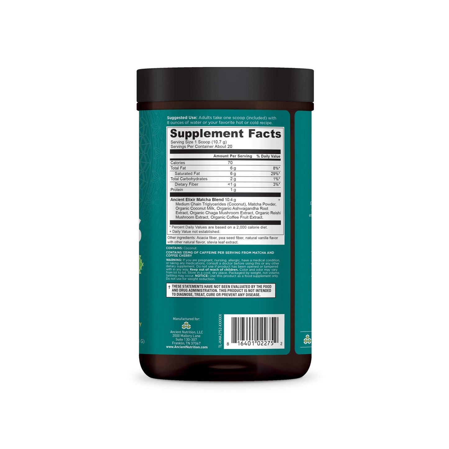 Ancient Elixirs Matcha with Ashwagandha — Superfood Matcha Energy Powder by Ancient Nutrition (20 Servings)