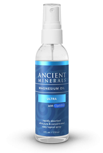 Ancient Minerals Ultra Magnesium Oil Spray with MSM – Zechstein Magnesium Chloride + OptiMSM (4 oz)