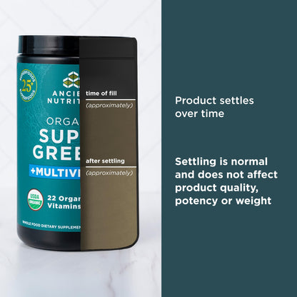 Ancient Nutrition Organic SuperGreens + Multivitamin Powder | 25 Servings, 7.5 oz