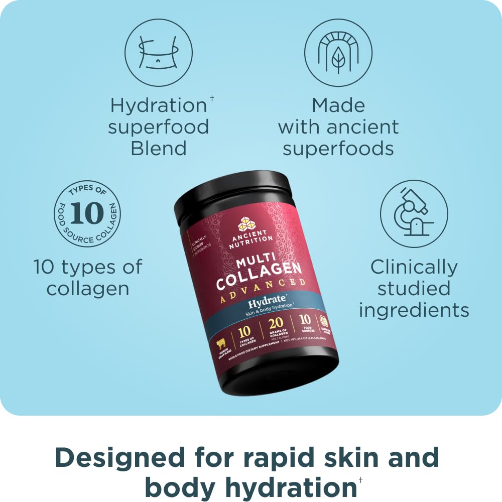 Ancient Nutrition Advanced Multi Collagen Hydrate – Lemon Lime, 30 Servings