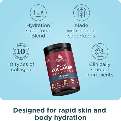 Ancient Nutrition Advanced Multi Collagen Hydrate – Mixed Berry, 30 Servings