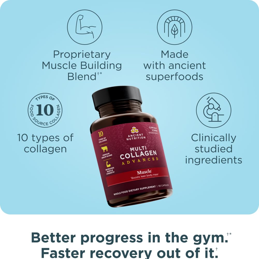 Ancient Nutrition Advanced Multi Collagen Protein Capsules – Muscle Support, 90 Count