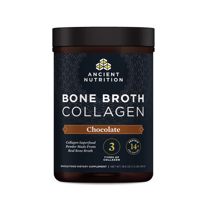 Ancient Nutrition Bone Broth Collagen Chocolate Powder – Hydrolyzed Multi-Collagen Peptides, 18.6oz, 30 Servings