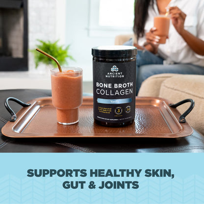 Ancient Nutrition Bone Broth Collagen Powder Vanilla – Multi-Collagen Peptides, 30 Servings