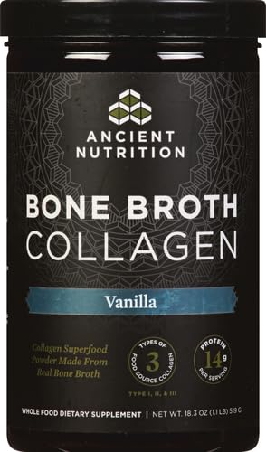 Ancient Nutrition Bone Broth Collagen Powder Vanilla – Multi-Collagen Peptides, 30 Servings