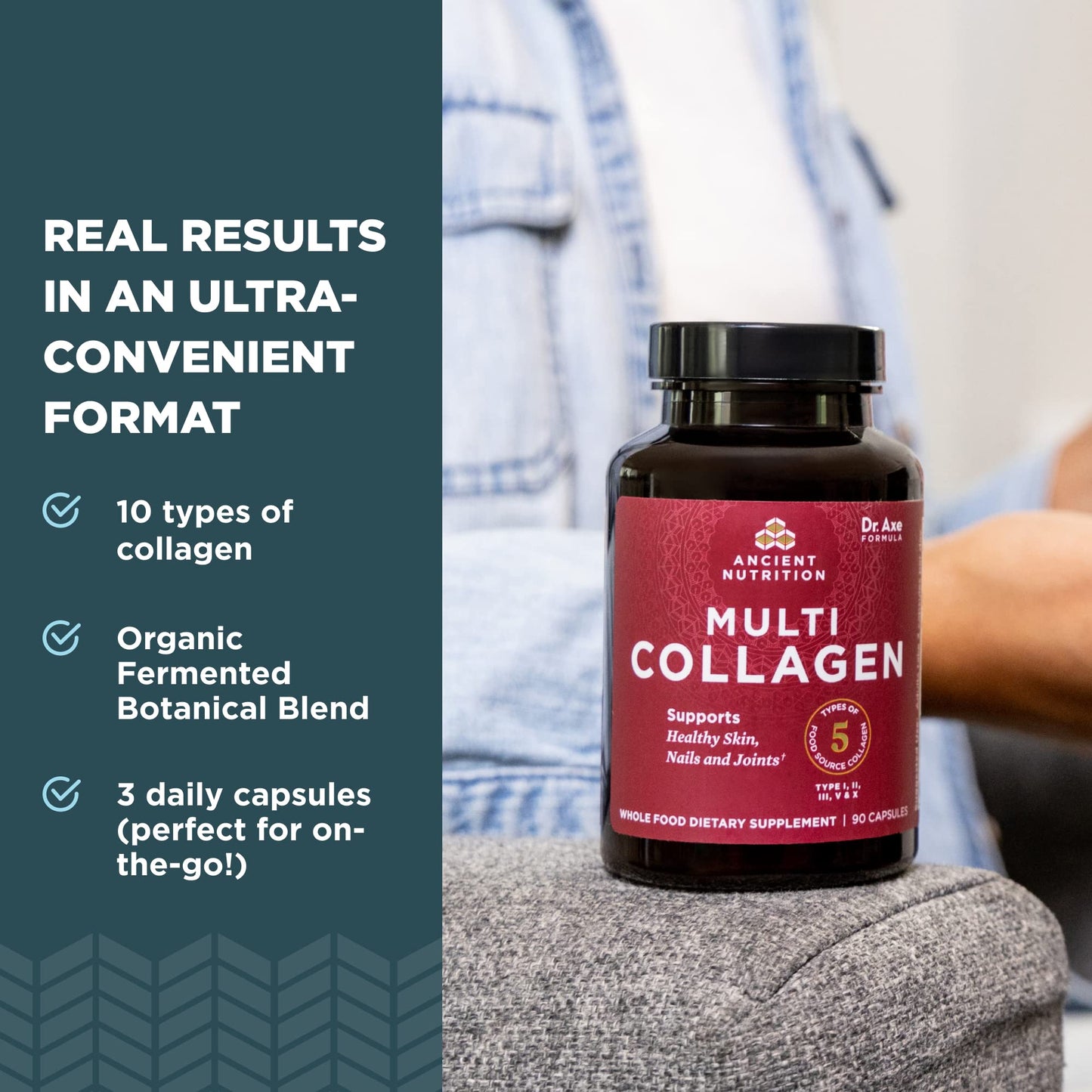 Ancient Nutrition Collagen Peptides Pills — Multi-Collagen (I, II, III, V, X) 90 Capsules