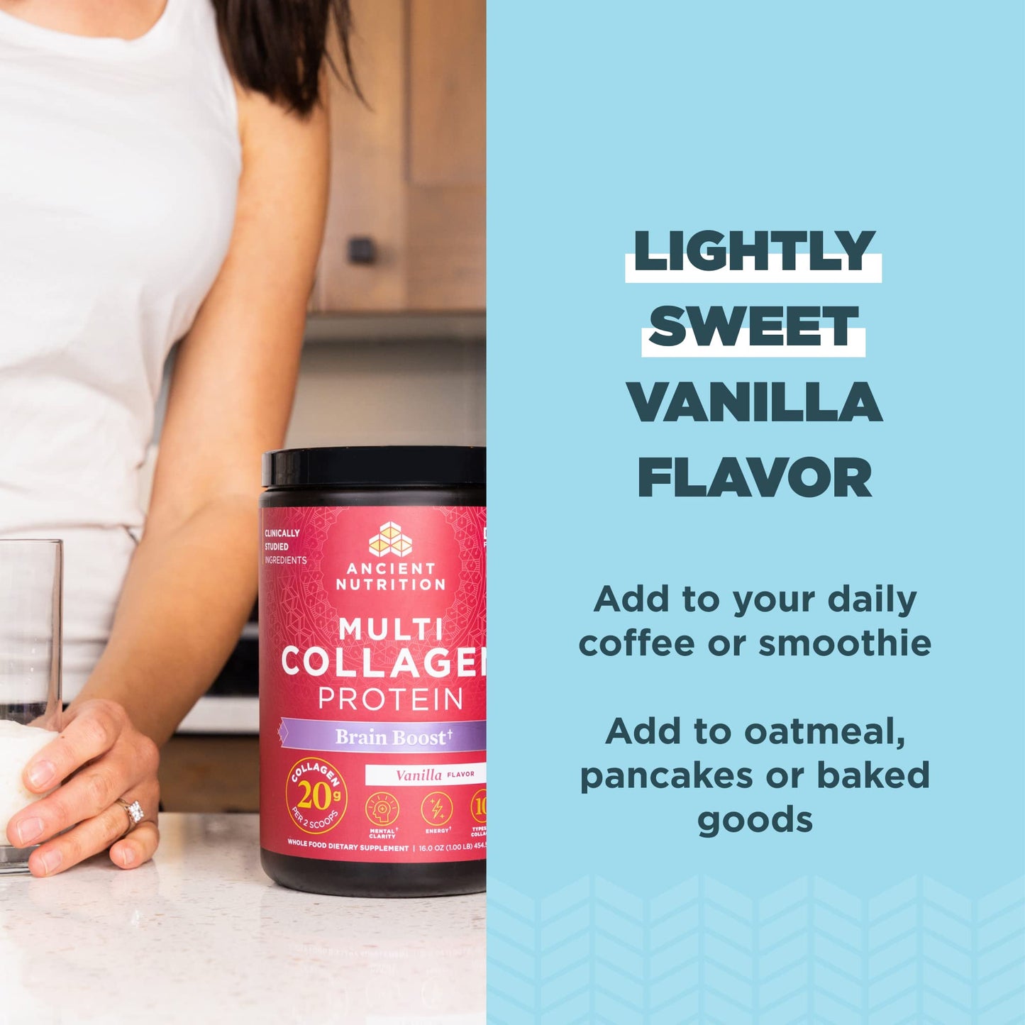 Ancient Nutrition Multi Collagen Protein – Brain Boost, 45 Servings