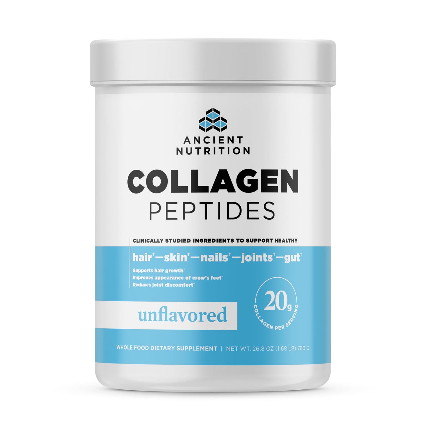 Ancient Nutrition Collagen Peptides Powder – Unflavored, 20g per Serving, 36 Servings, Keto & Paleo Friendly