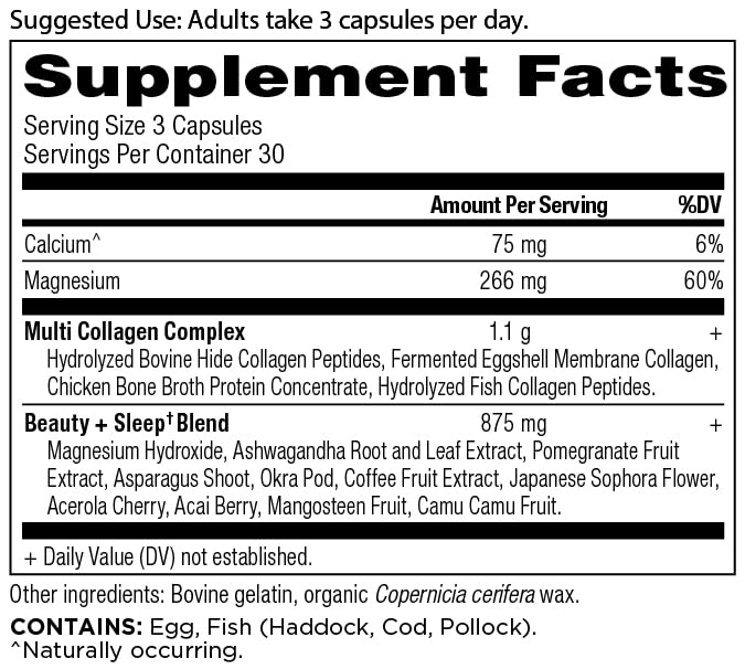 Ancient Nutrition Collagen Pills for Hair, Skin & Nails — Beauty + Sleep Formula (90 Count)