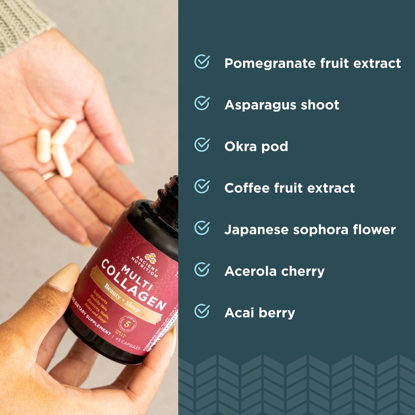 Ancient Nutrition Collagen Pills for Hair, Skin & Nails — Beauty + Sleep Formula (90 Count)