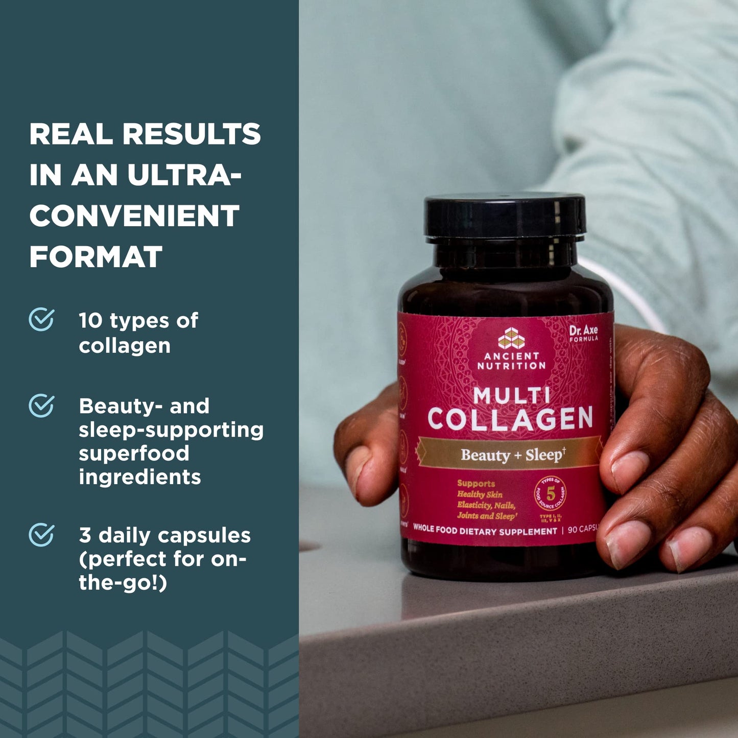 Ancient Nutrition Collagen Pills for Hair, Skin & Nails — Beauty + Sleep Formula (90 Count)