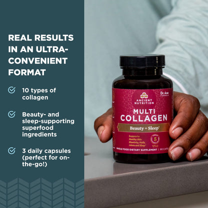 Ancient Nutrition Collagen Pills for Hair, Skin & Nails — Beauty + Sleep Formula (90 Count)