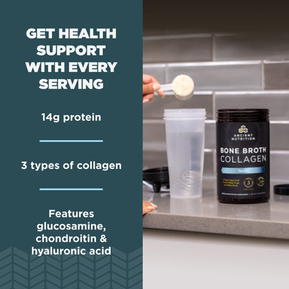 Ancient Nutrition Bone Broth Collagen Powder Vanilla – Multi-Collagen Peptides, 30 Servings