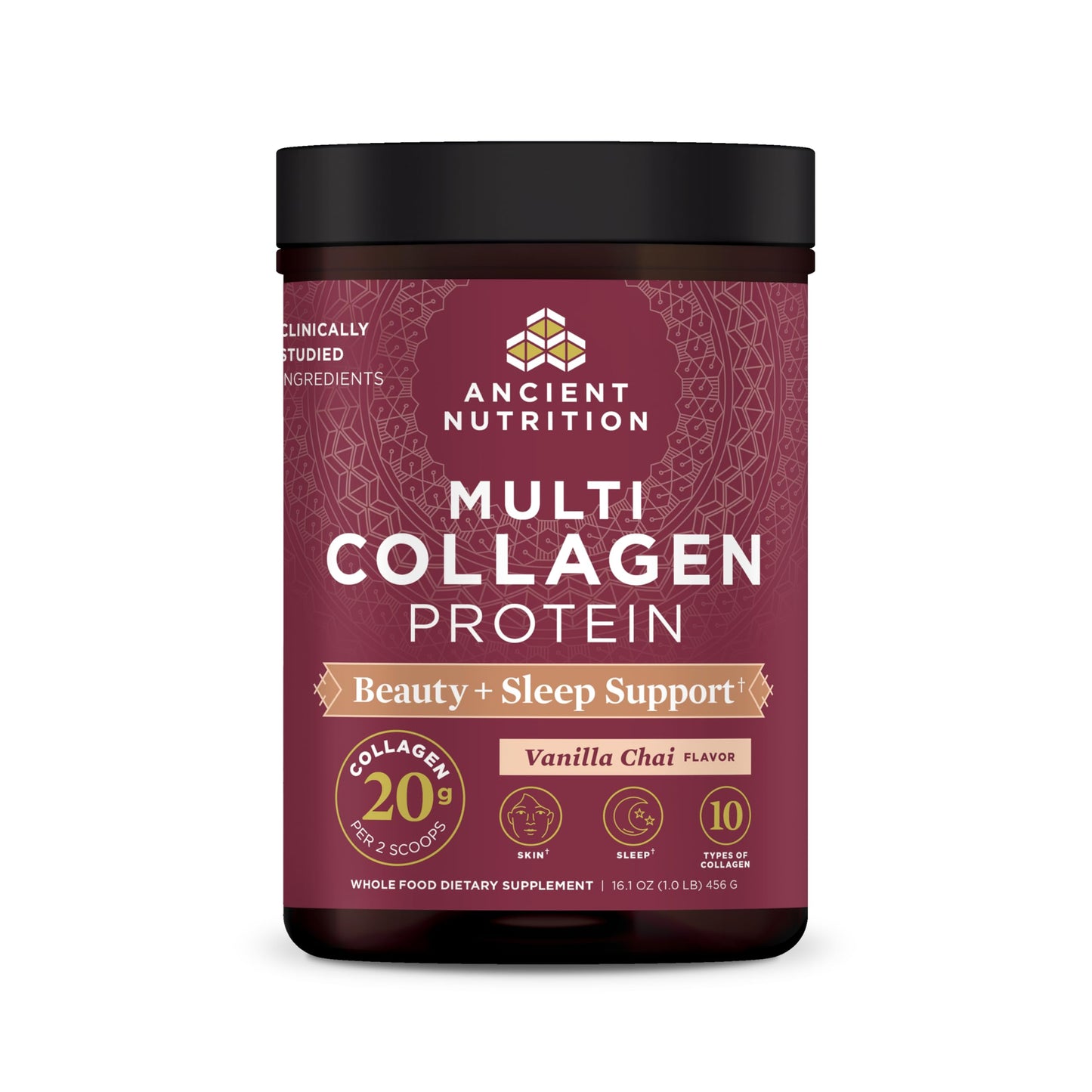 Ancient Nutrition Multi Collagen Beauty + Sleep Vanilla Chai – 16.1 oz