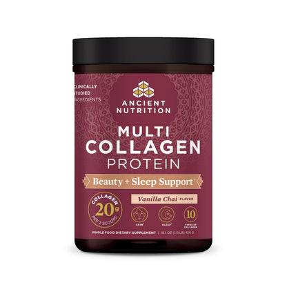 Ancient Nutrition Multi Collagen Beauty + Sleep Vanilla Chai – 16.1 oz