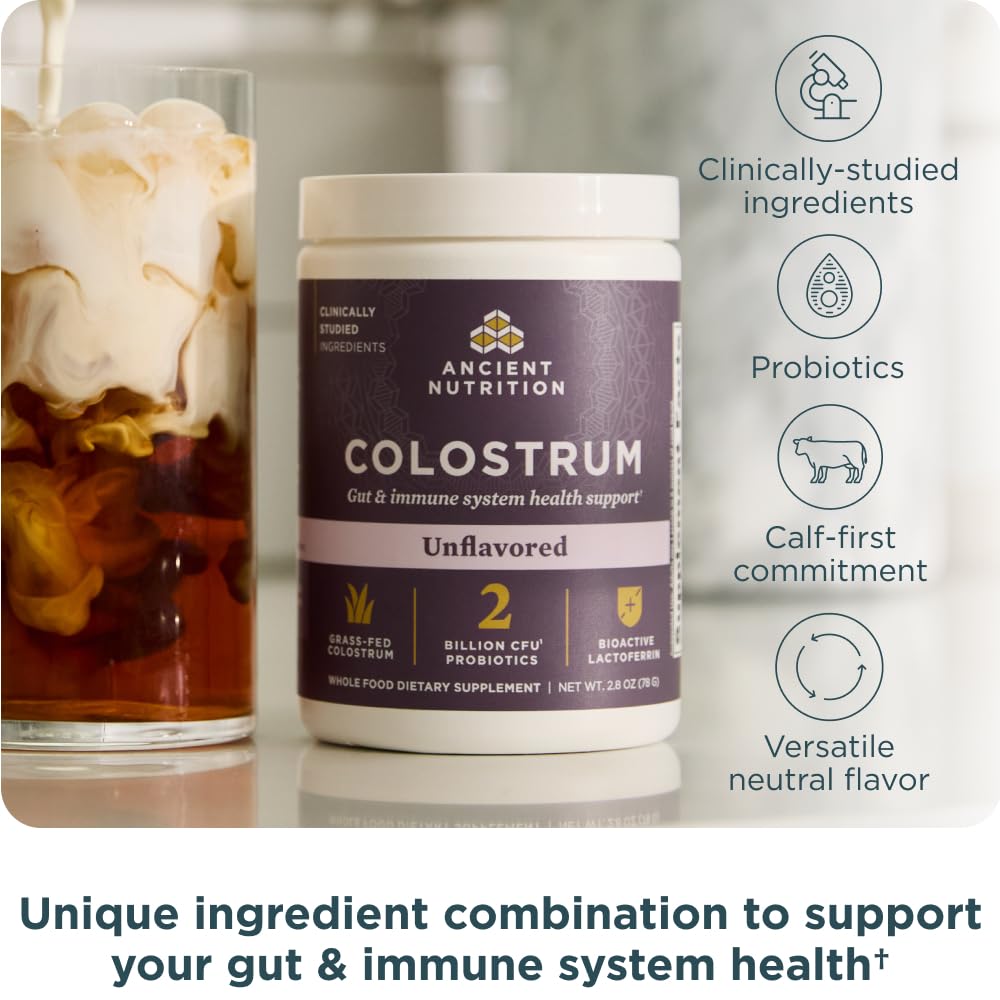 Ancient Nutrition Colostrum Superfood Powder – Grass-Fed, Unflavored, 60 Servings