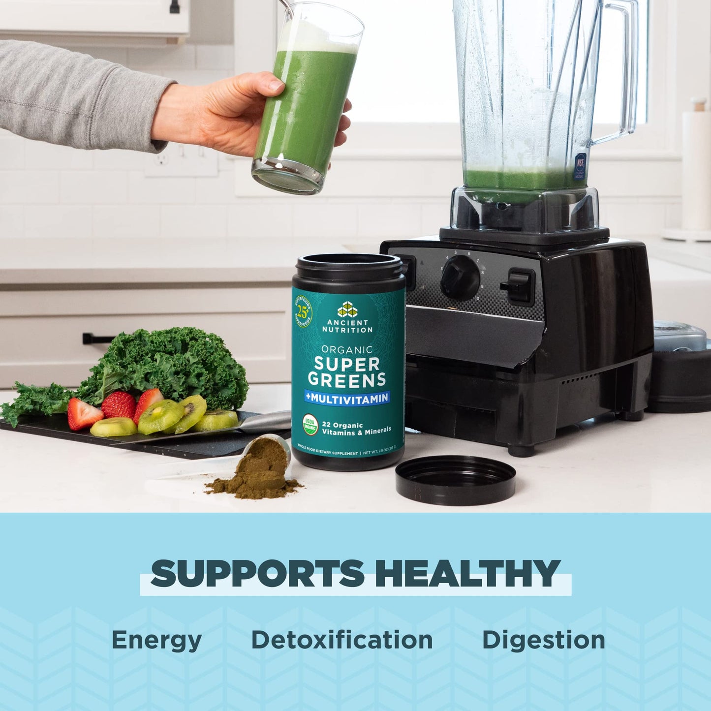 Ancient Nutrition Organic SuperGreens + Multivitamin Powder | 25 Servings, 7.5 oz