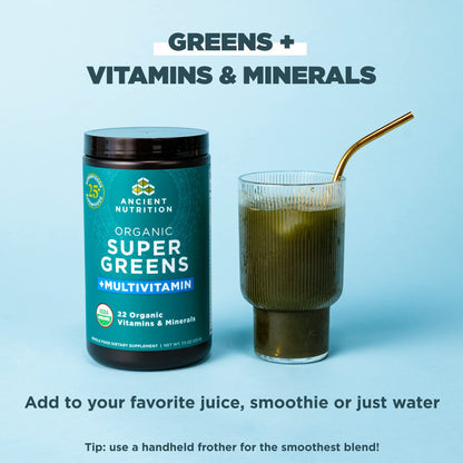 Ancient Nutrition Organic SuperGreens + Multivitamin Powder | 25 Servings, 7.5 oz