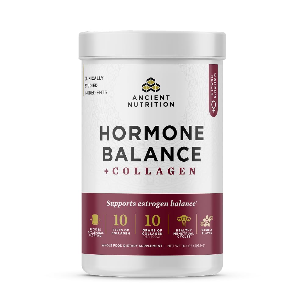Ancient Nutrition Hormone Balance + Collagen Powder, Vanilla, 25 Servings | Hydrolyzed Collagen Peptides