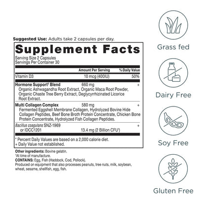 Ancient Nutrition Hormone Balance + Collagen — 60 Capsules | Ashwagandha, Maca & Chaste Tree