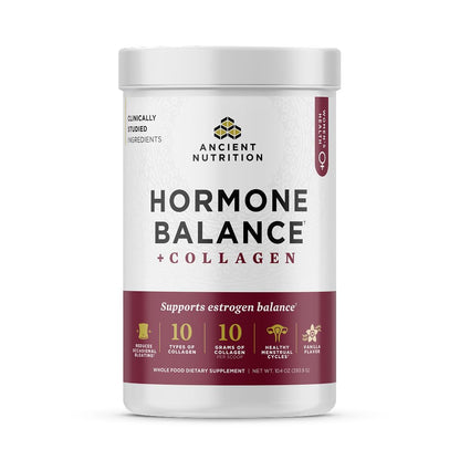 Ancient Nutrition Hormone Balance + Collagen Powder, Vanilla, 25 Servings | Hydrolyzed Collagen Peptides