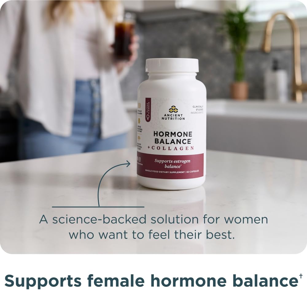 Ancient Nutrition Hormone Balance + Collagen — 60 Capsules | Ashwagandha, Maca & Chaste Tree