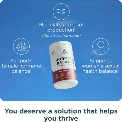 Ancient Nutrition Hormone Balance + Collagen Powder, Vanilla, 25 Servings | Hydrolyzed Collagen Peptides