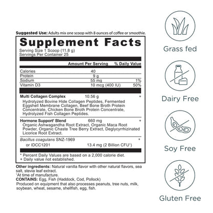 Ancient Nutrition Hormone Balance + Collagen Powder, Vanilla, 25 Servings | Hydrolyzed Collagen Peptides