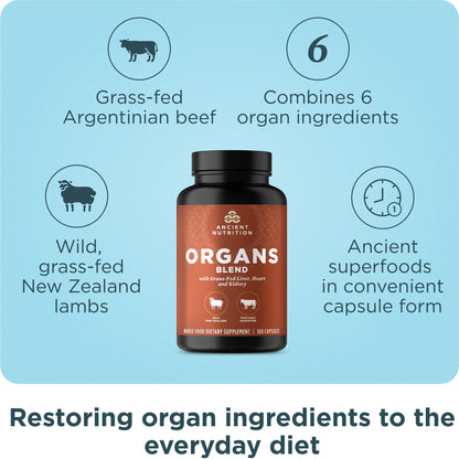 Ancient Nutrition Organ Supplements – Grass-Fed & Wild Organ Complex, 180 Count