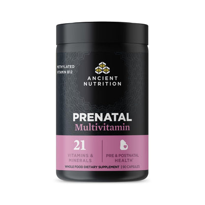 Ancient Nutrition Prenatal Vitamins – Multivitamin for Women with Folate, Iron, B12, Magnesium, Vitamin C – 90 Count