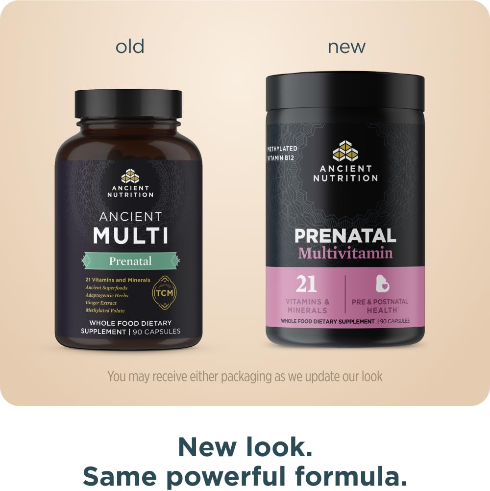 Ancient Nutrition Prenatal Vitamins – Multivitamin for Women with Folate, Iron, B12, Magnesium, Vitamin C – 90 Count