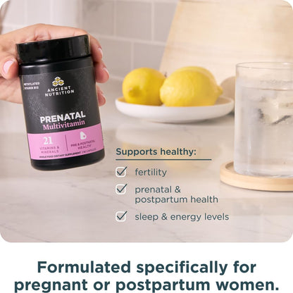 Ancient Nutrition Prenatal Vitamins – Multivitamin for Women with Folate, Iron, B12, Magnesium, Vitamin C – 90 Count