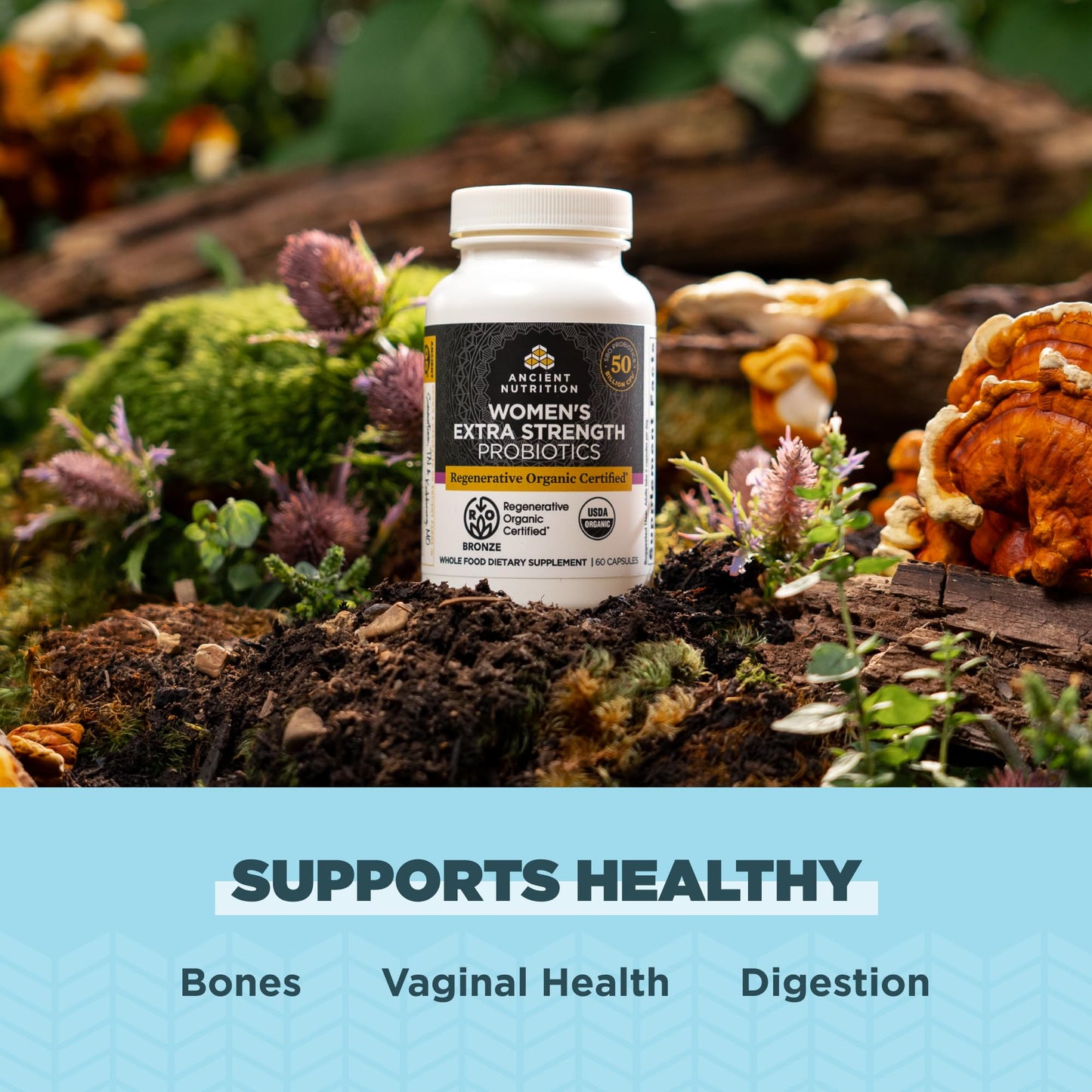 Ancient Nutrition Regenerative Organic Probiotics for Women – 25B CFUs, 60 Count