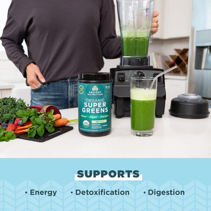 Ancient Nutrition SuperGreens Powder with Probiotics – Organic Peppermint Flavor, 25 Servings, 7.23oz