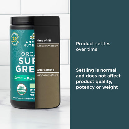Ancient Nutrition SuperGreens Powder with Probiotics – Organic Peppermint Flavor, 25 Servings, 7.23oz