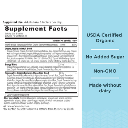 Ancient Nutrition Supergreens Energizer Tablets – Caffeine Boost