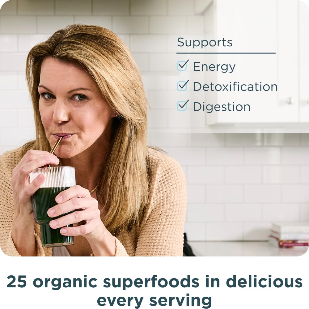 Ancient Nutrition SuperGreens Powder with Probiotics – Organic Mango Flavor, 25 Servings, 6.8oz