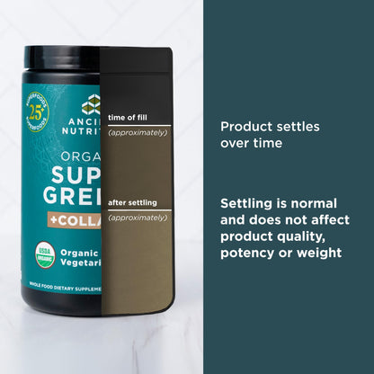 Ancient Nutrition Supergreens Powder – Organic Greens with Collagen, 25 Servings