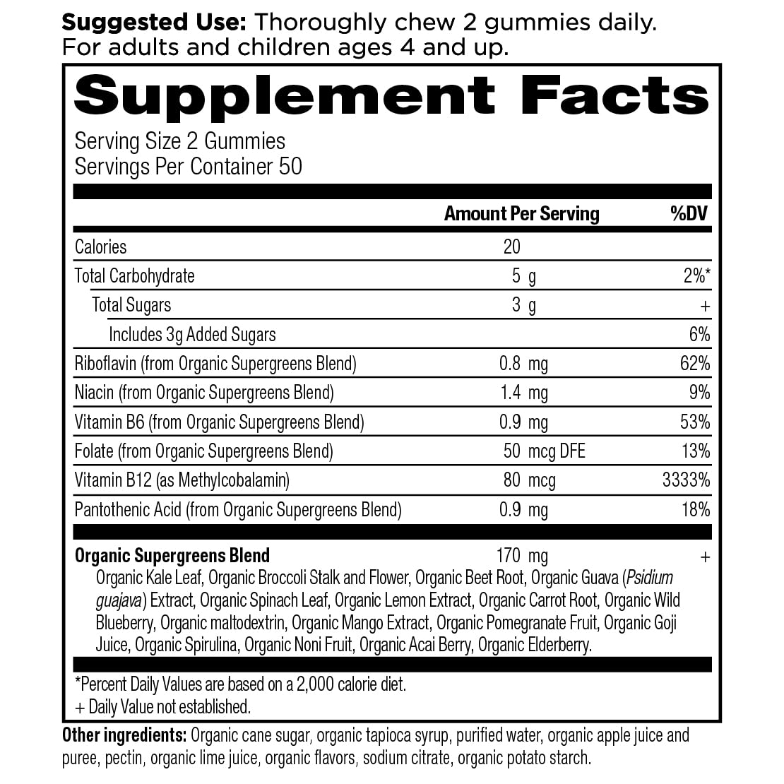 Ancient Nutrition Supergreens Gummy – Organic Superfood Gummies (100 Count)