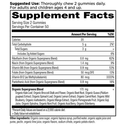 Ancient Nutrition Supergreens Gummy – Organic Superfood Gummies (100 Count)