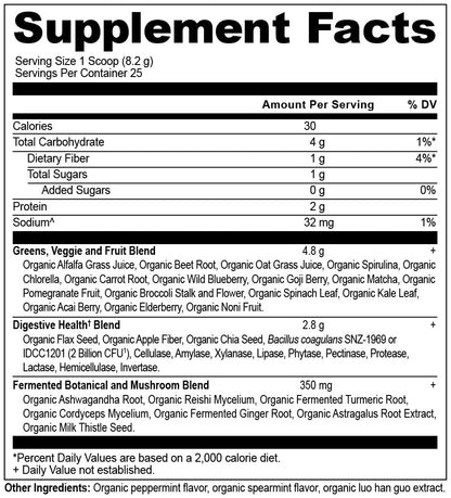 Ancient Nutrition SuperGreens Powder with Probiotics – Organic Peppermint Flavor, 25 Servings, 7.23oz