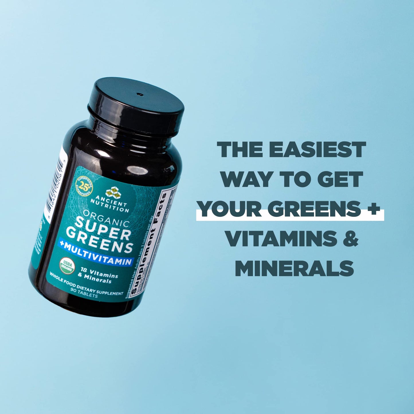 Ancient Nutrition Supergreens Multivitamin Tablets – Organic Greens & Real Herbs for Digestive & Energy Support | 90 Count