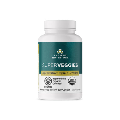 Ancient Nutrition Regenerative Organic Certified SuperVeggies Capsules | Probiotics + Kale, Broccoli & Spinach (60 Count)