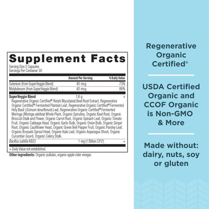 Ancient Nutrition Regenerative Organic Certified SuperVeggies Capsules | Probiotics + Kale, Broccoli & Spinach (60 Count)