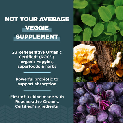 Ancient Nutrition Regenerative Organic Certified SuperVeggies Capsules | Probiotics + Kale, Broccoli & Spinach (60 Count)