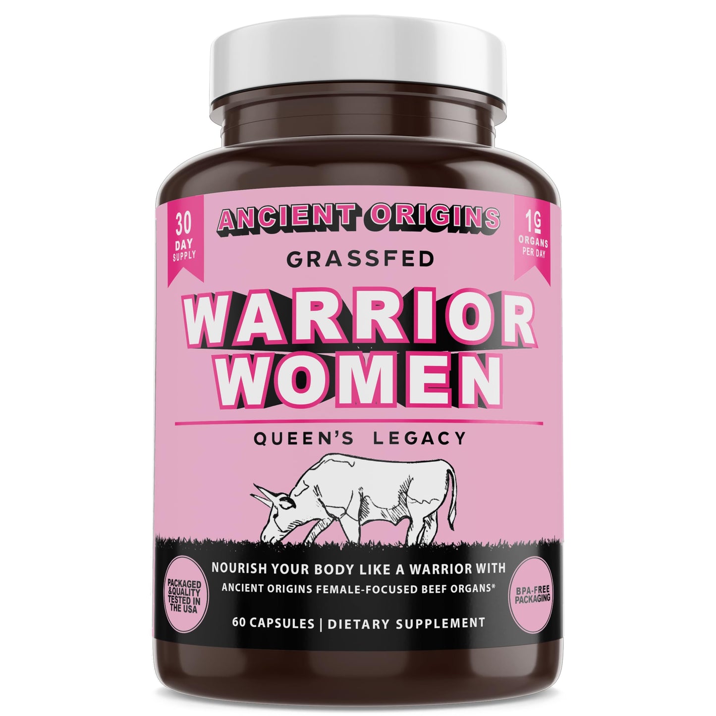 Ancient Origins Female-Optimized Beef Organ Superfood (60 x 500 mg) – Grass-Fed, Pasture-Raised