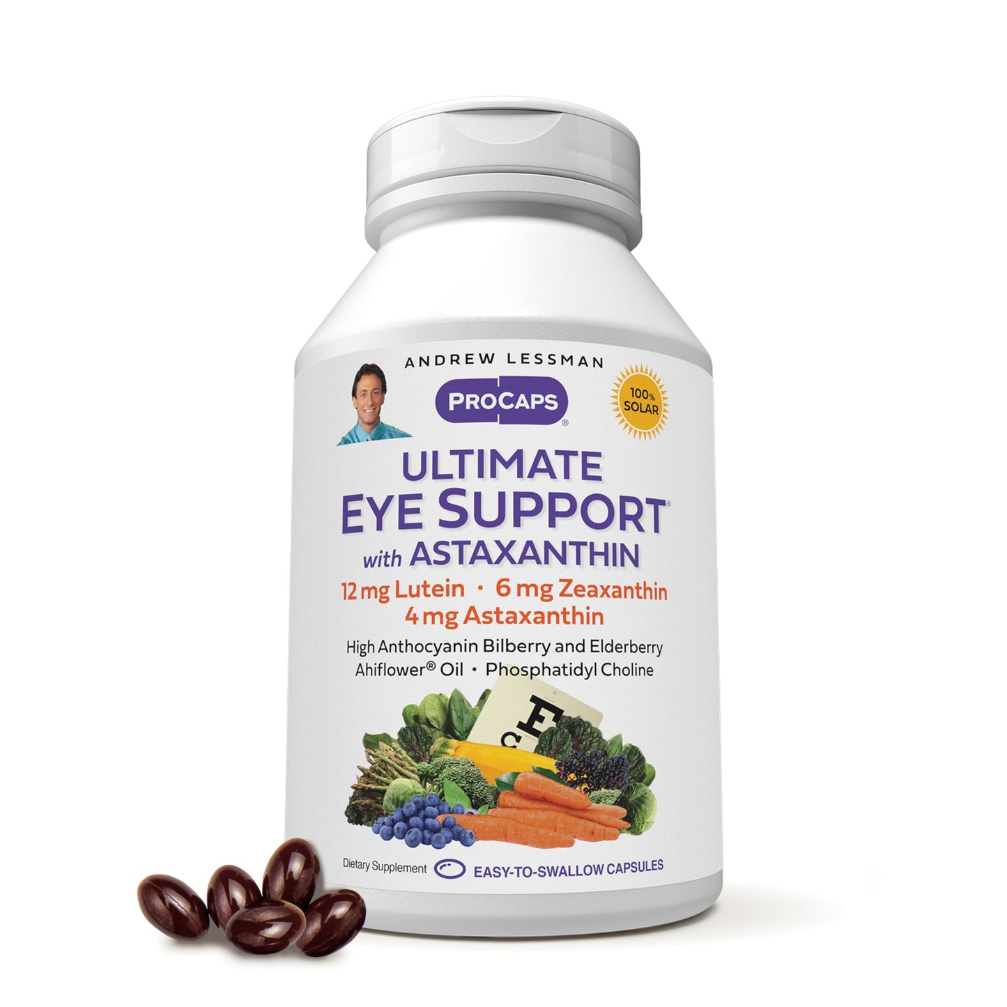 ANDREW LESSMAN Ultimate Eye Support with Astaxanthin – 60 Softgels (Lutein 12mg, Zeaxanthin 6mg, Astaxanthin 4mg, Bilberry)